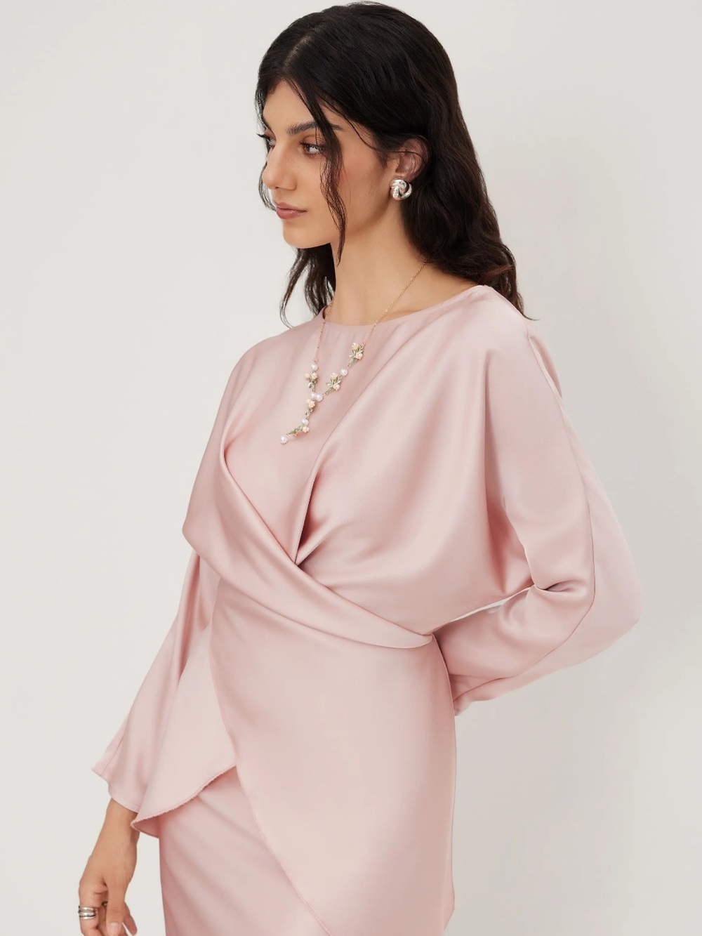 NWT CIDER SATIN BOAT NECK ASYMMETRICAL HEM TOP & MAXI SKIRT SET - Picture 13 of 16